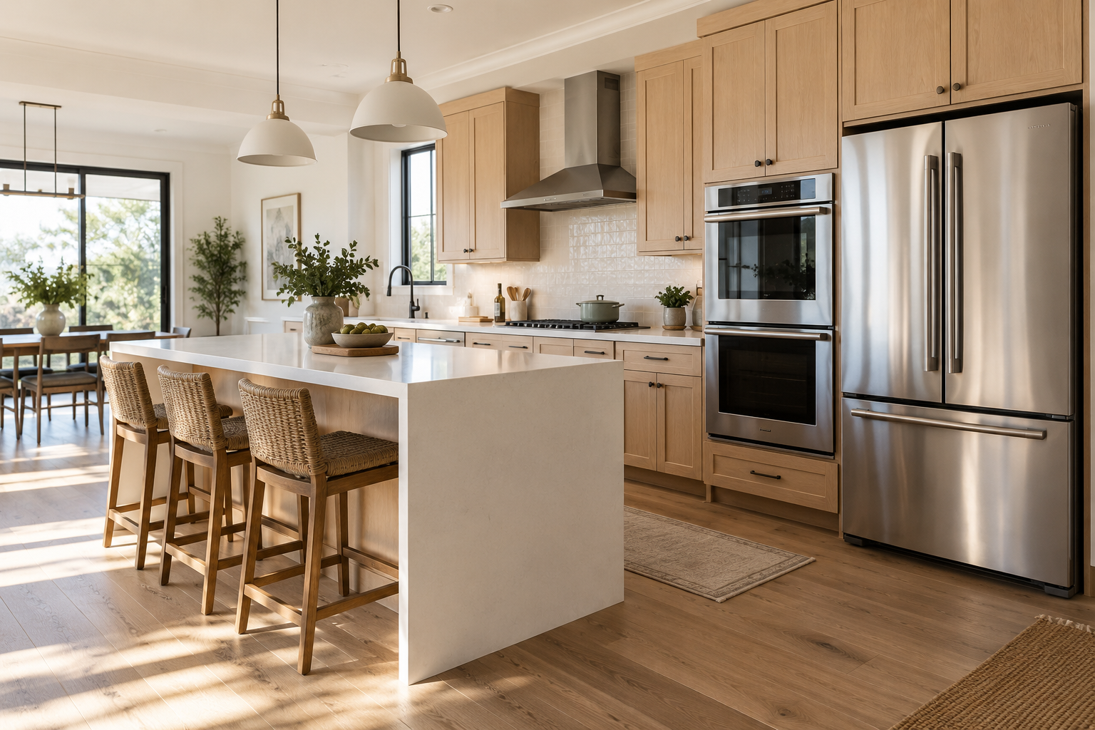 Residential kitchen with stainless steel appliances